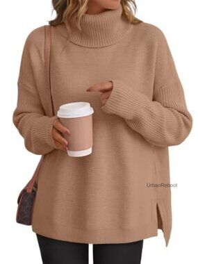 Turtleneck Oversized Sweater Pullover Soft Knit Relaxed Fit Winter Office